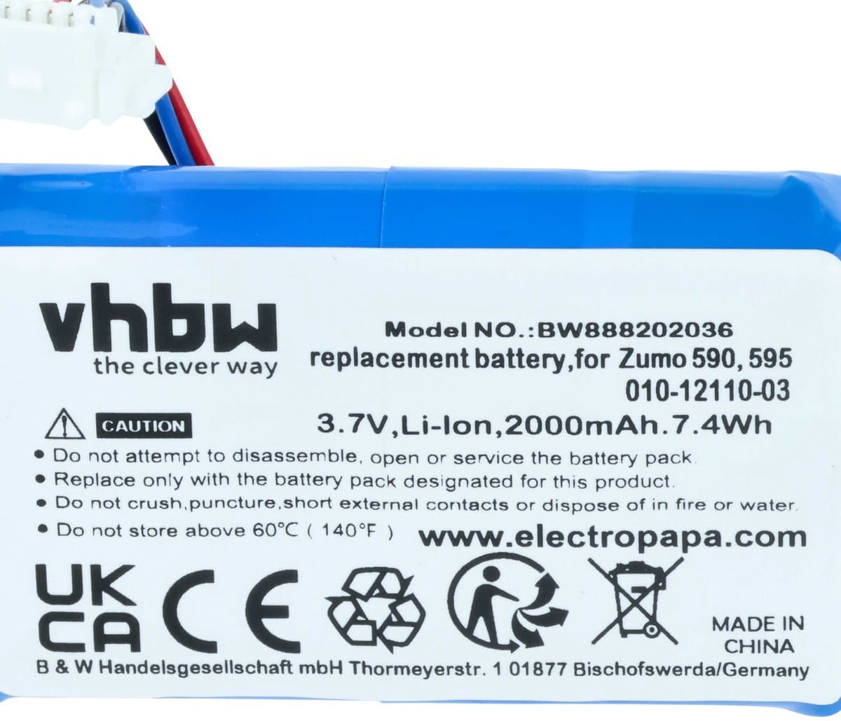 vhbw-accu compatibel met Garmin Zumo 590LM, 595, 595LM, 590 GPS-navigatie (2000 mAh, 3,7 V, Li-ion)
