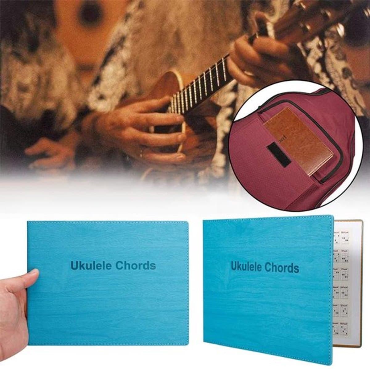 Ukelele Akkoorden Boek - 180 Vingerzettingen - Draagbaar - PU Papier - Blauw - Afmetingen 23,5 x 18 cm - Akkoordboek