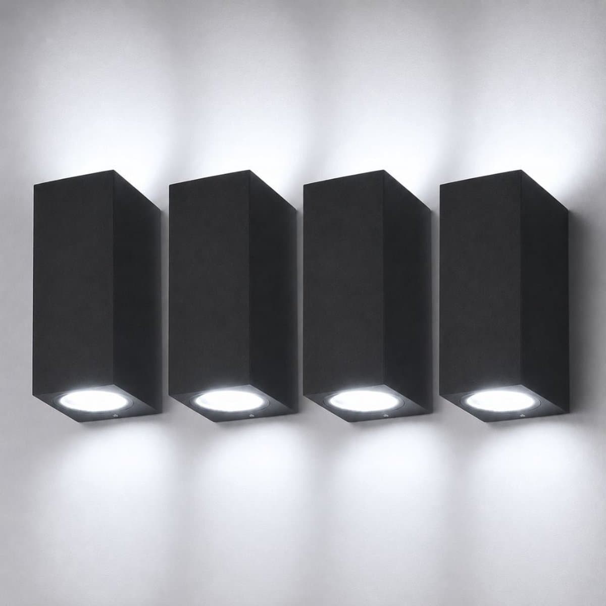 Set van 4 Selma LED Wandlampen - Up & Down Licht - Dimbaar - GU10 4 Watt 345 Lumen - 6500K Daglicht Wit - IP44 - Zwart - Polycarbonaat