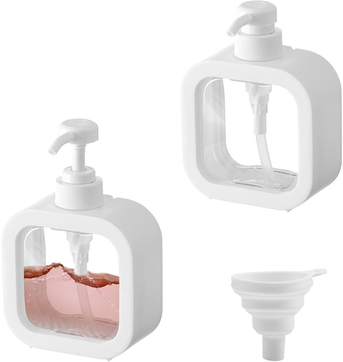 Dailygoods- Zeepdispenser Set 500 ml - Doorzichtig/Wit - Kunststof - 2 Stuks - Multifunctioneel - Nauwkeurige Dosering - Dispenser