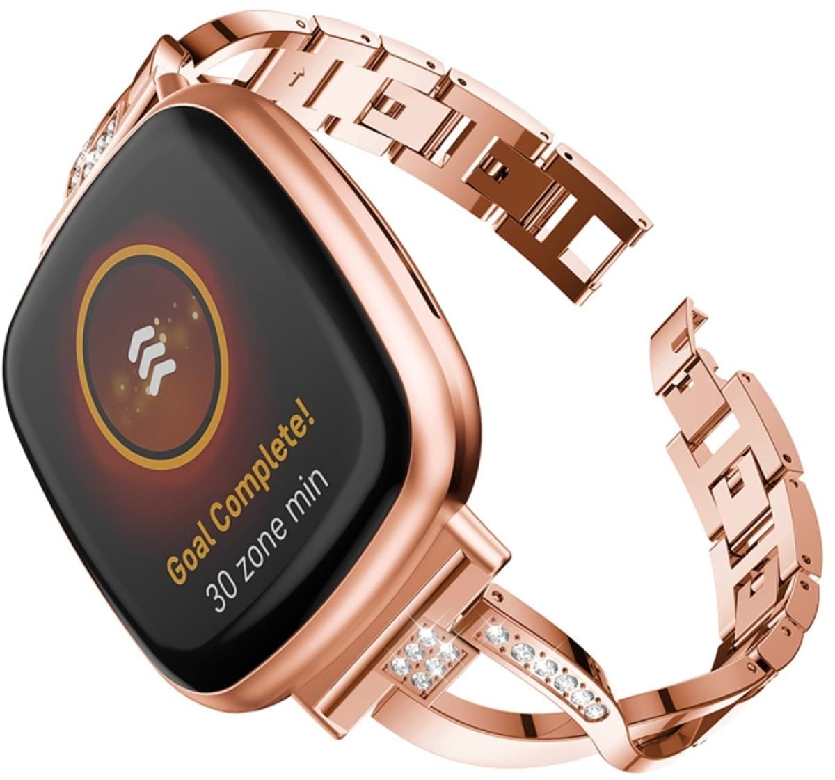 Voor Fitbit Versa 3 / Sense Universal Diamond metalen horlogeband (roségoud)