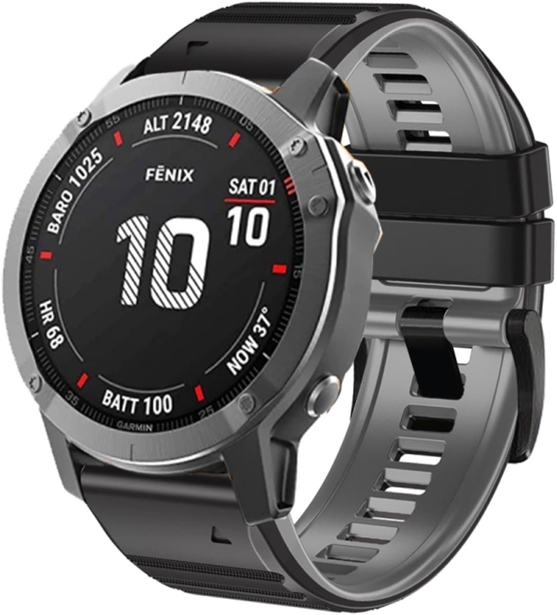 Voor Garmin Fenix 7/7X/6/6X/5/5X 26 mm tweekleurige siliconen horlogeband (zwart grijs)