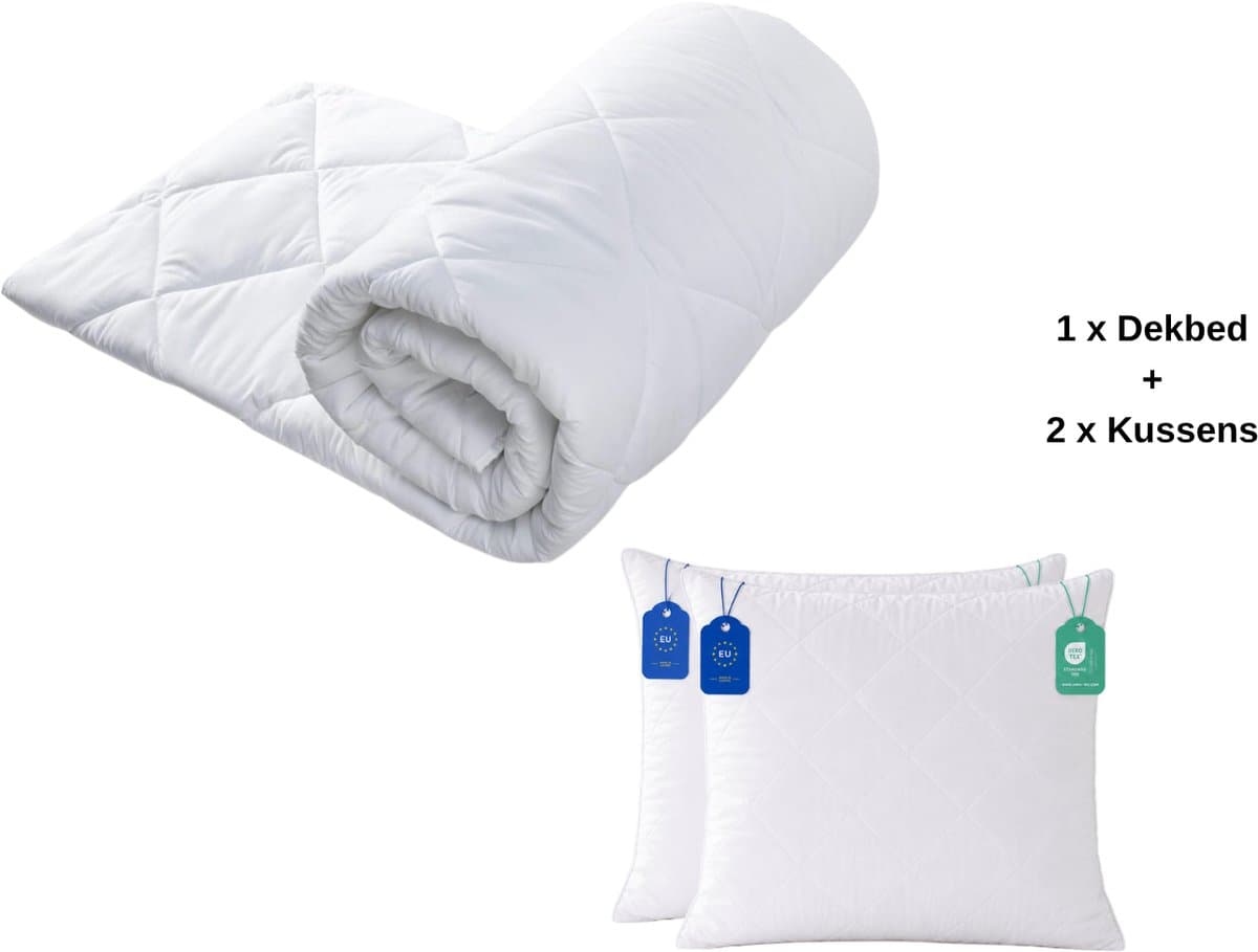BSS Bedding Dekbedset - Dekbed 155x220 cm met 2 Kussens 40x80 cm - Microvezel - 4-Seizoenen - Wit