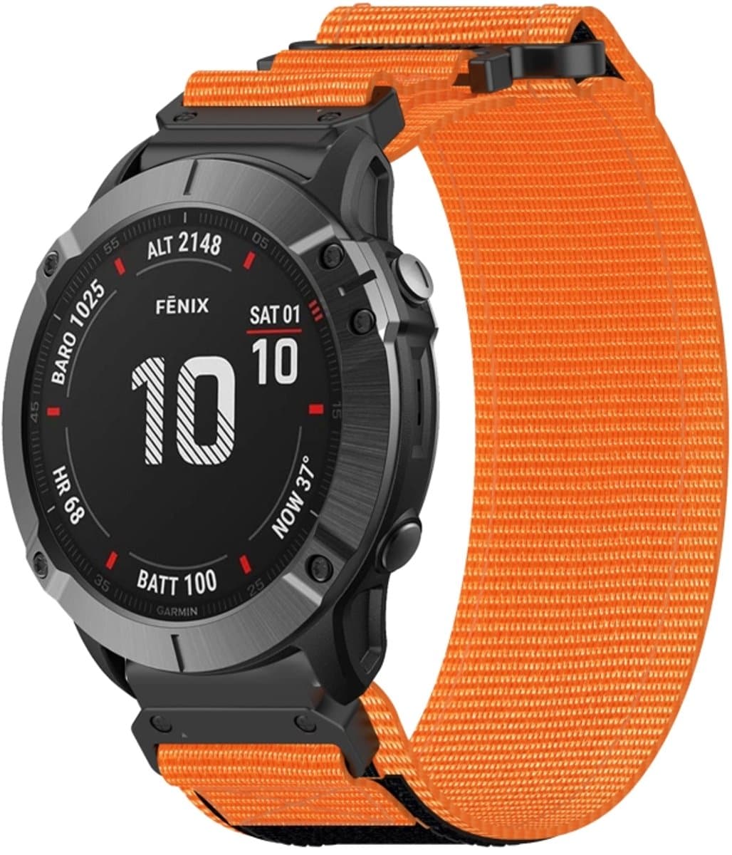 Voor Garmin Fenix 6X Pro 26 mm nylon klittenbandsluiting horlogeband (oranje)