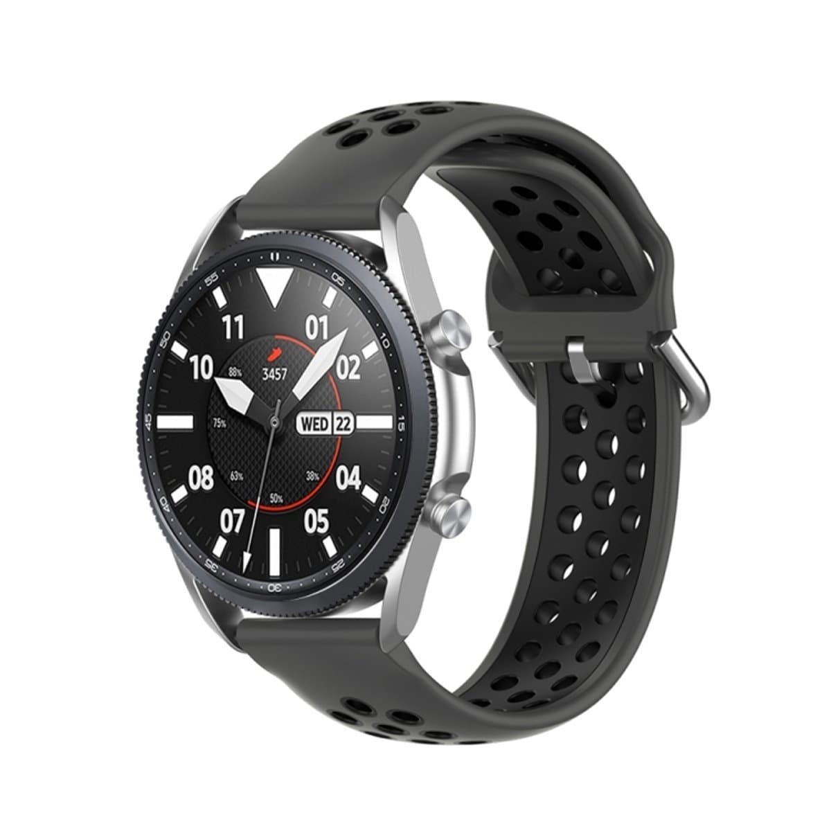 Voor Galaxy Watch 3 45 mm siliconen sport tweekleurige band, maat: 22 mm (Coal Black)