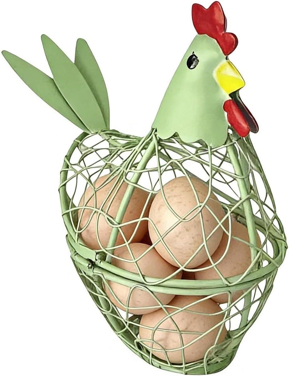 Oogstmand Metaal - Eiermand Decoratie - Keuken Organiseren - Rustiek Boerderij Design - 10.4D x 17.6W x 10.4H cm - Lichtgroen