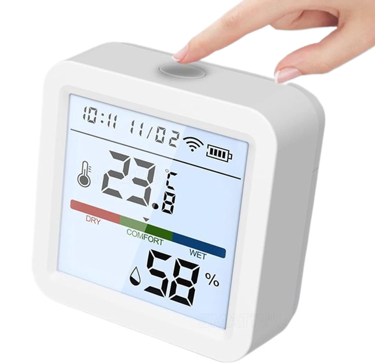 Luchtvochtigheidsensor Hygrometer - Vochtmeter Monitor - Klimaatbeheer Binnen - Dubbele Connectiviteit - 5.6x5.6x2.3cm - Wit