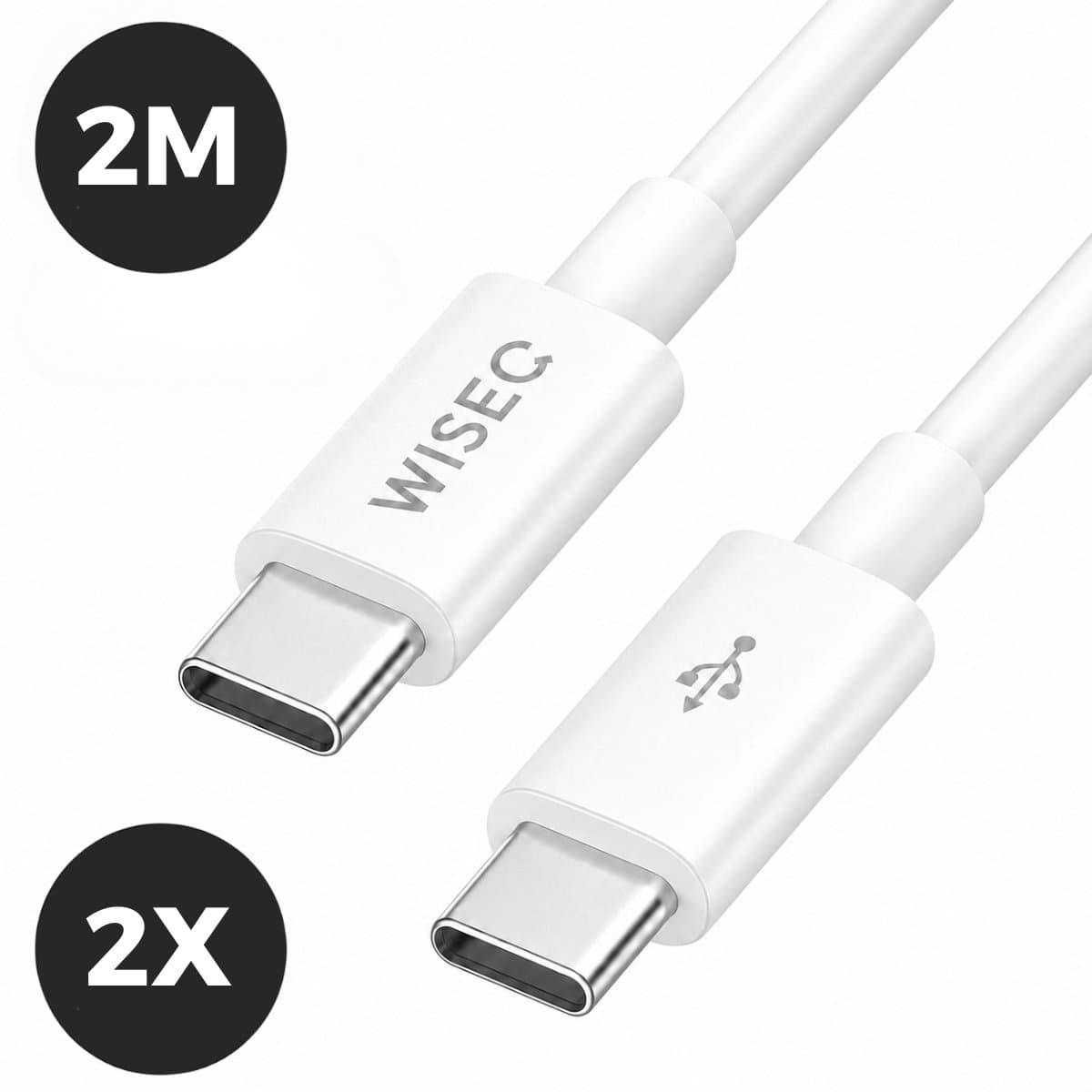 WISEQ USB C Kabel - 2 Meter USB-C Oplader Kabel - Wit - 2 stuks