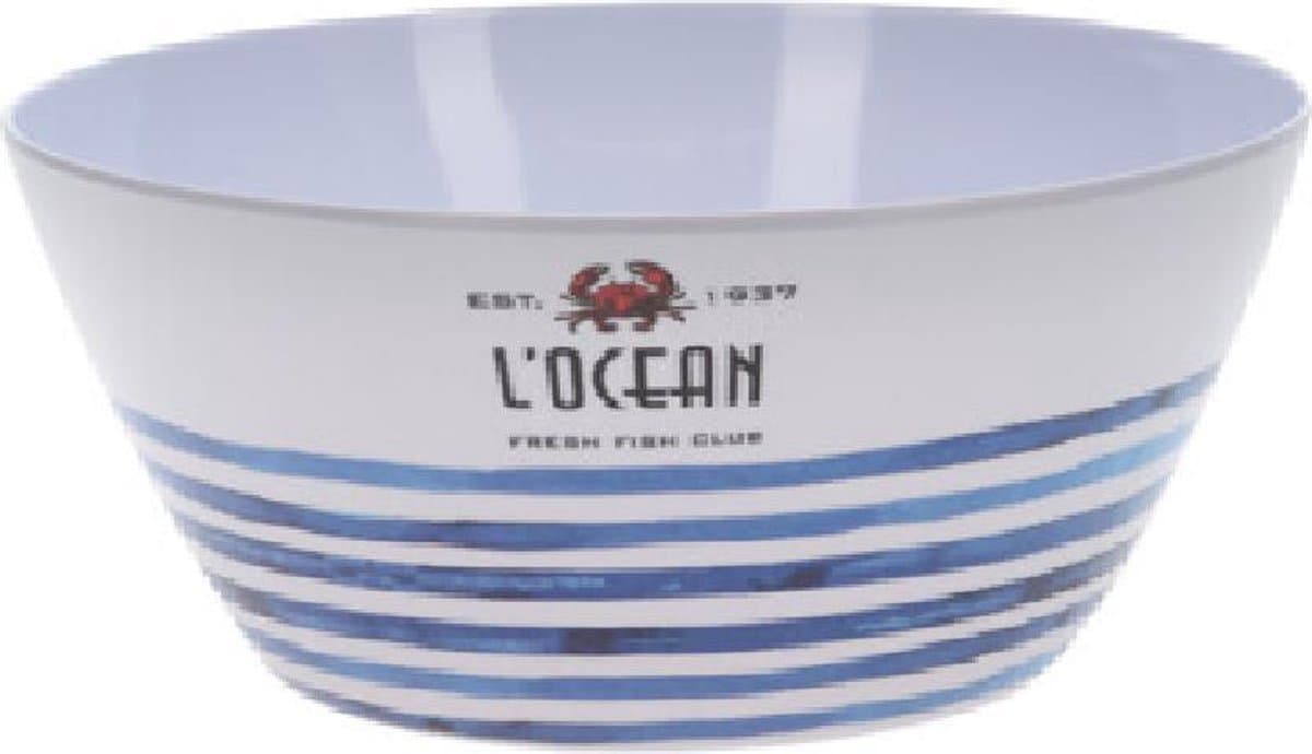 La Côte blauw wit gestreepte melamine saladeschaaL Ø25 cm 11 cm hoog, inhoud 3500 ml: L'océan