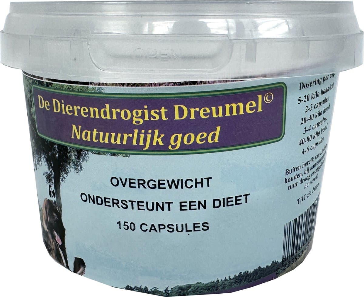 Dierendrogist Bij Overgewicht Capsules - Met Zeealgen en Spirulina - 150st Voedingssupplement voor Honden en Katten