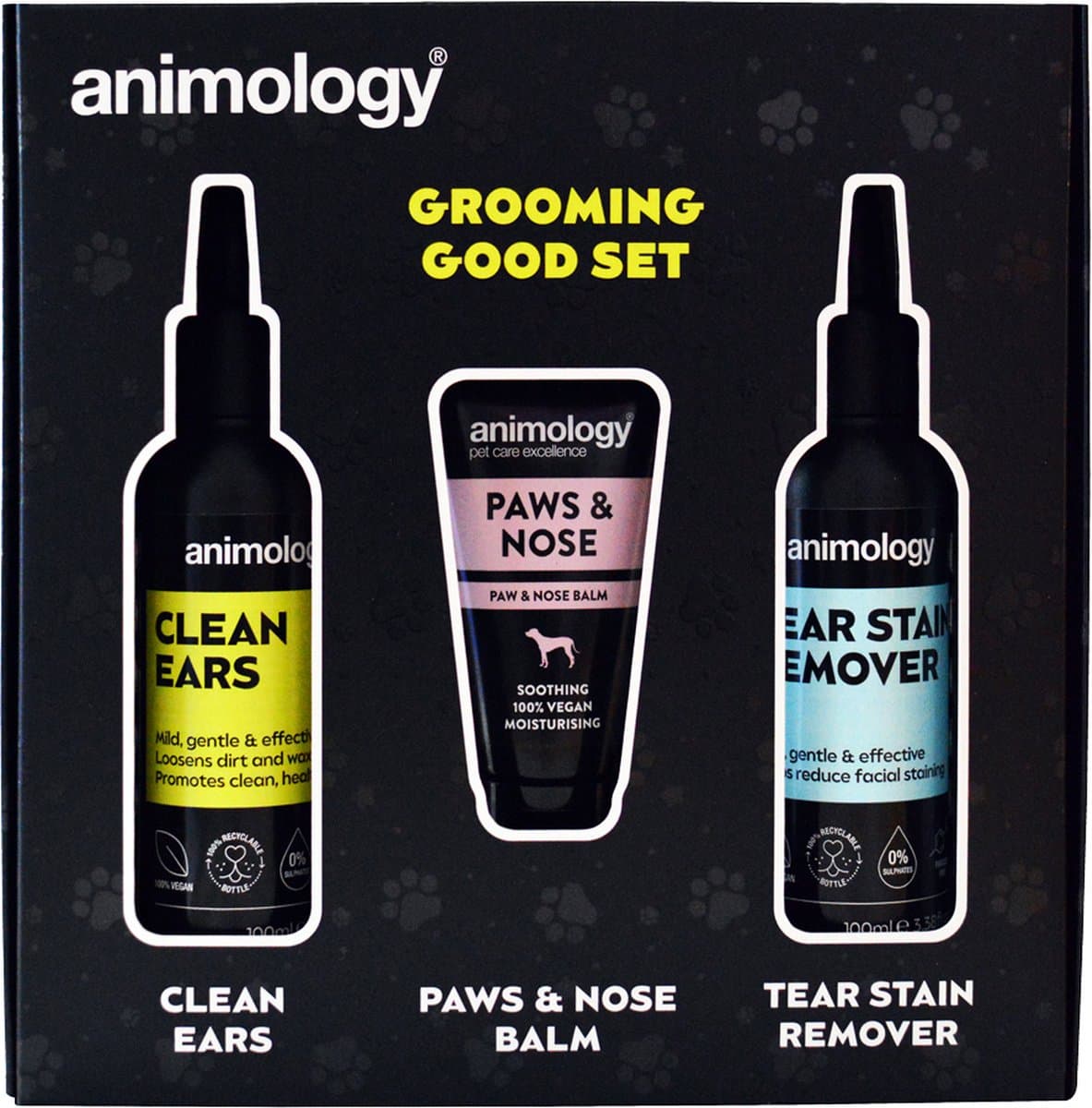 Animology Grooming Good Set - Driedelige set 100, 50, 100 ml - Bevat: Clean Ears/ Dog Paws & Nose Balm/ Tear Stain Remover - Honden Verzorging - Bevat Vitamine E - Geschikt voor Gevoelige Huid/ Alle Vachttypes