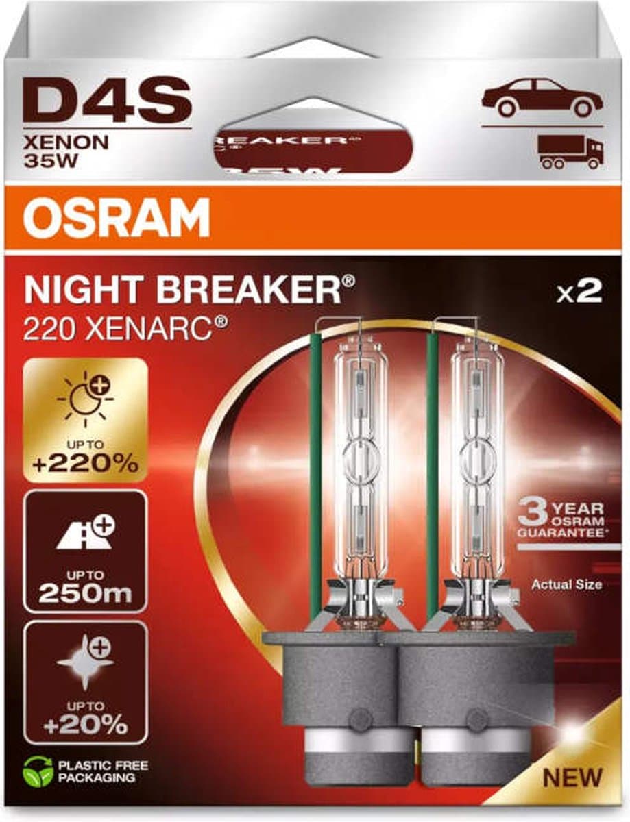 OSRAM XENARC NIGHT BREAKER 220, D4S, +220% meer licht, Xenon koplamp, 66440XN2-2HB, 2 lampen
