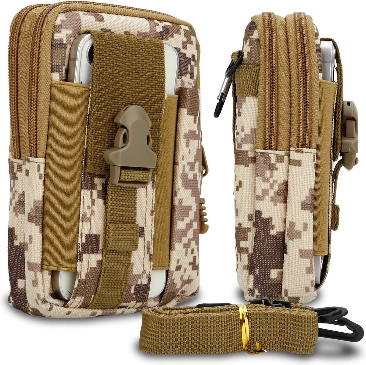 Hoesje geschikt voor ZTE Blade V30 Vita in beige camouflage tactische mobiele telefoon molle EDC etui compatibel schoudertache militaire riem case cover