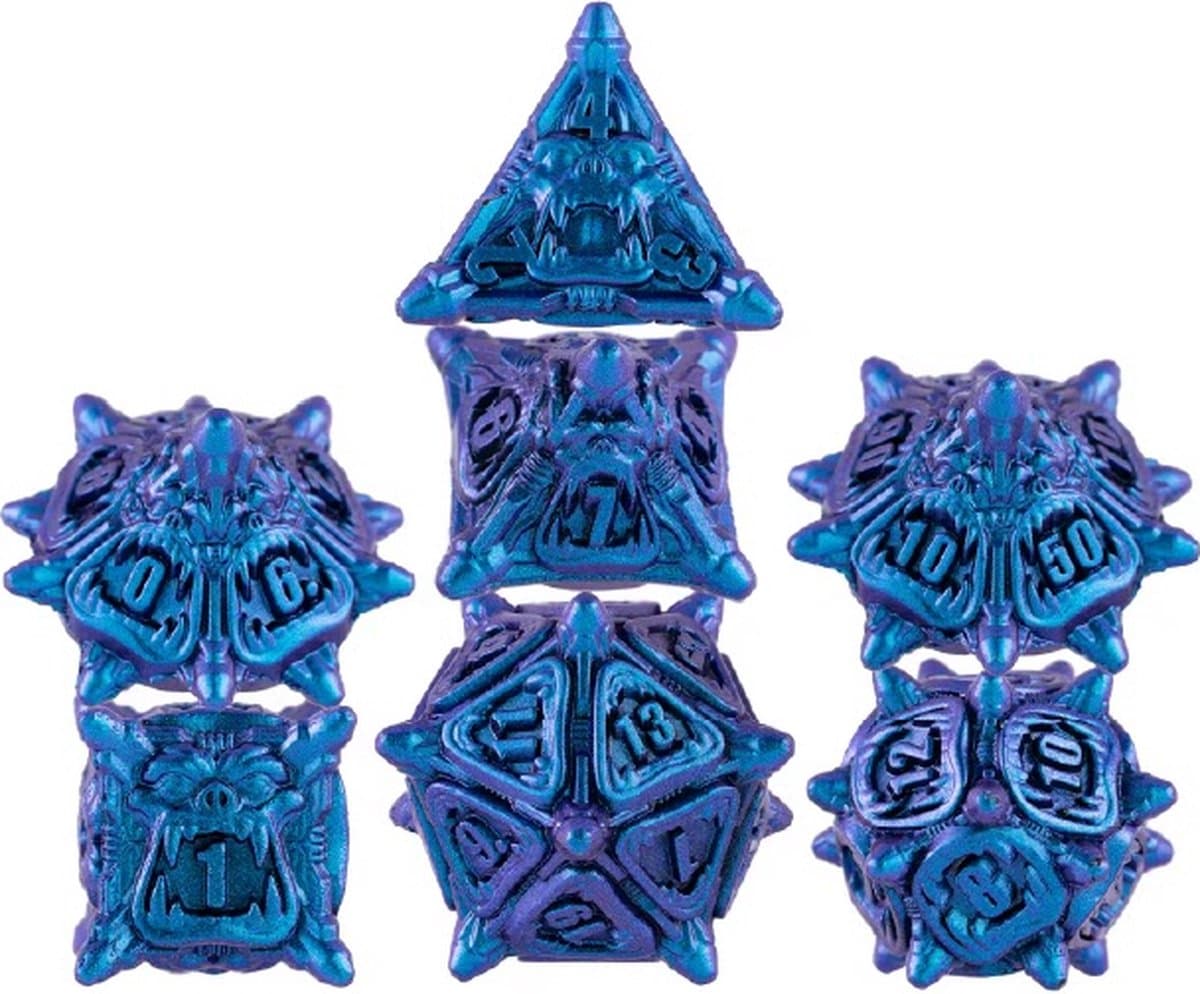 Lapi Toys - Dungeons and Dragons dobbelstenen - DnD Dice - Polydice - Dobbelstenen Dungeons Dragons - Metal dice - Metalen Dobbelstenen - DnD Dice Set - 1 set (7 stuks) - Metaal - Blauw
