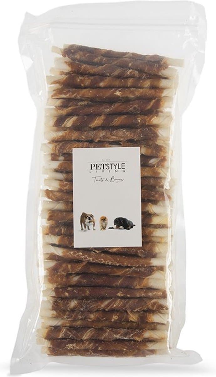 Petstyle Living Gedraaide Sticks met Eend - Hondensnacks - 12,5cm - 100 Stuks - Kauwstaaf Hond
