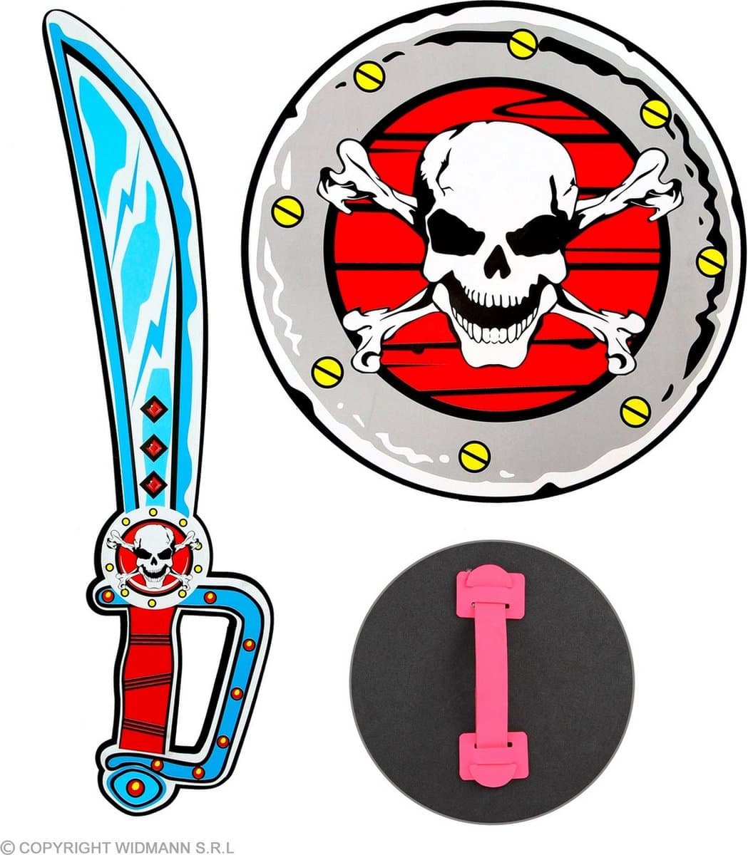 Widmann - Piraat & Viking Kostuum - Beruchte Piraat Brutus Van Skoll Eiland - Blauw, Rood - Carnavalskleding - Verkleedkleding