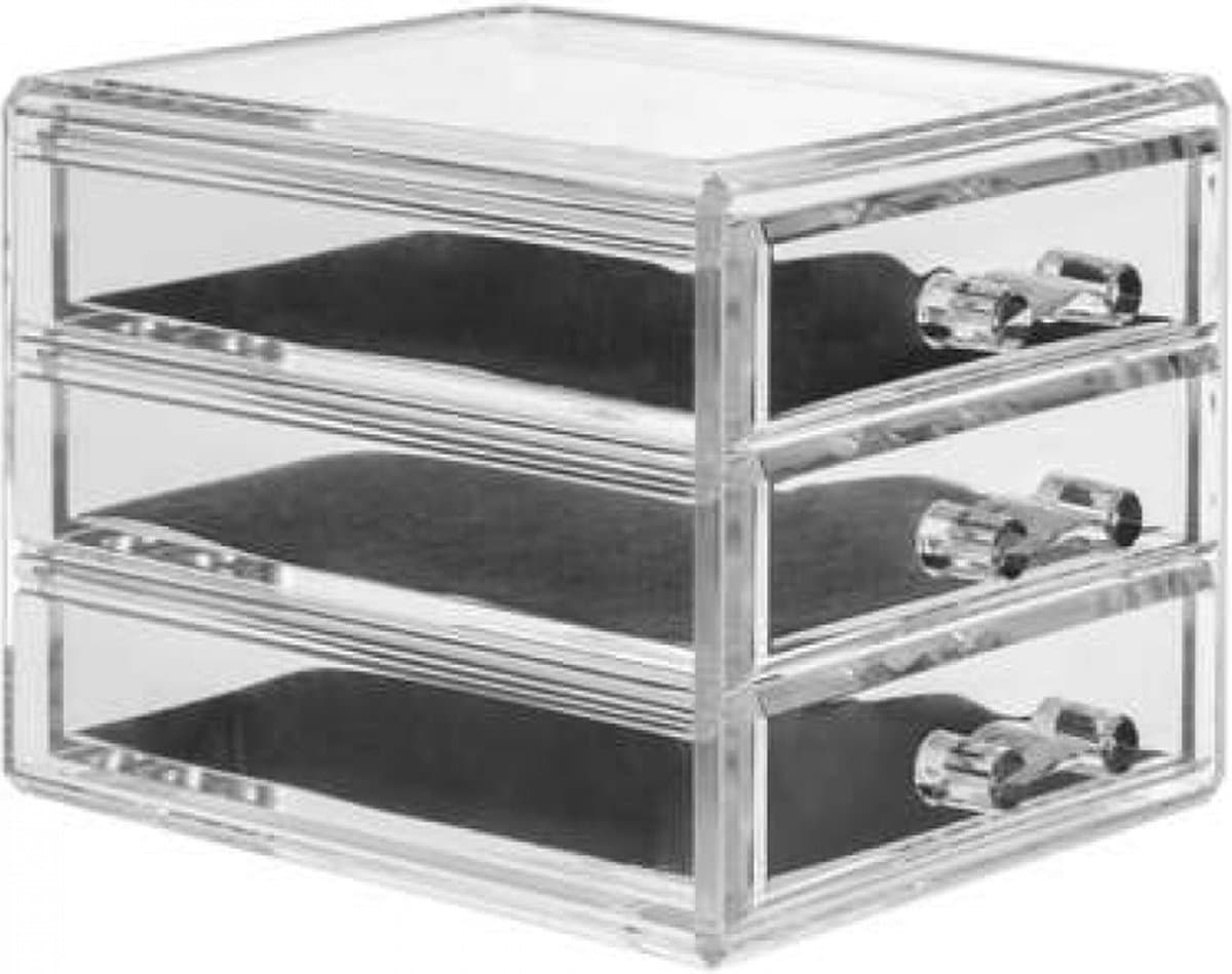 Five - Selena - Make-up Organizer - Sieradendoos - 3 Lades - Rechthoek - Transparant - 15,3x10,7x12,1 cm