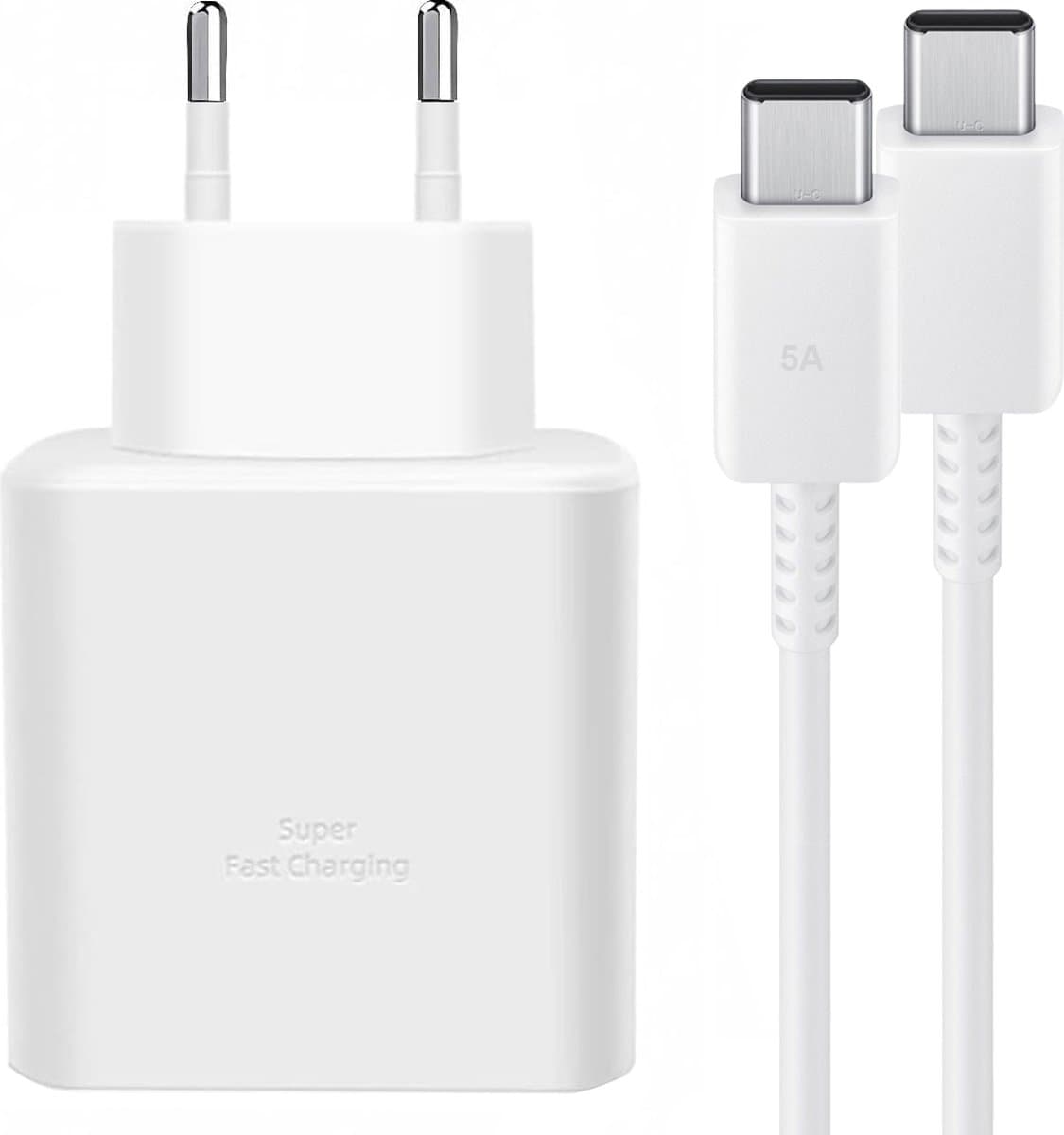USB C Snellader 45W + USB-C Kabel 1M 5A - Geschikt voor al jouw USB-C Apparaten - Oplader - Fast Charger - Snellader - Universeel - USB-C-Adapter - USB Stekker - Wit