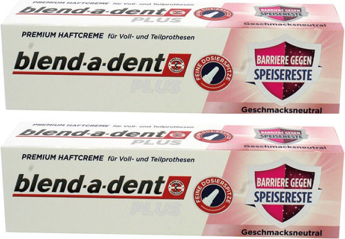 Blend-a-dent - Plus Premium kleefcrème – Anti-Kruimel formule - voor gebit en deelprothese - Voordeelset 2 stuks a 40 gram!!- Neutrale Smaak.