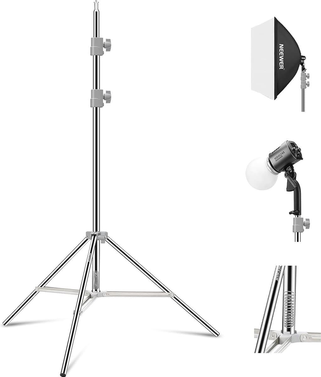 Geüpgrade 75"/190cm Lichtstatief Roestvrij Staal Veerbelast, Opvouwbaar Fotografie Statief met Sterkere Buisverbindingen voor Strobe Softbox LED Ringlicht, Max Belasting 13.5 - X01NSK572
