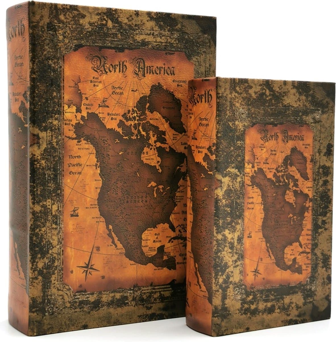 Boutique Trukado - Decoratieve Opbergboek Atlas Noord Amerika - Antiek look - luxe uitvoering - opbergdoos - Opberbox - Set van 2 stuks