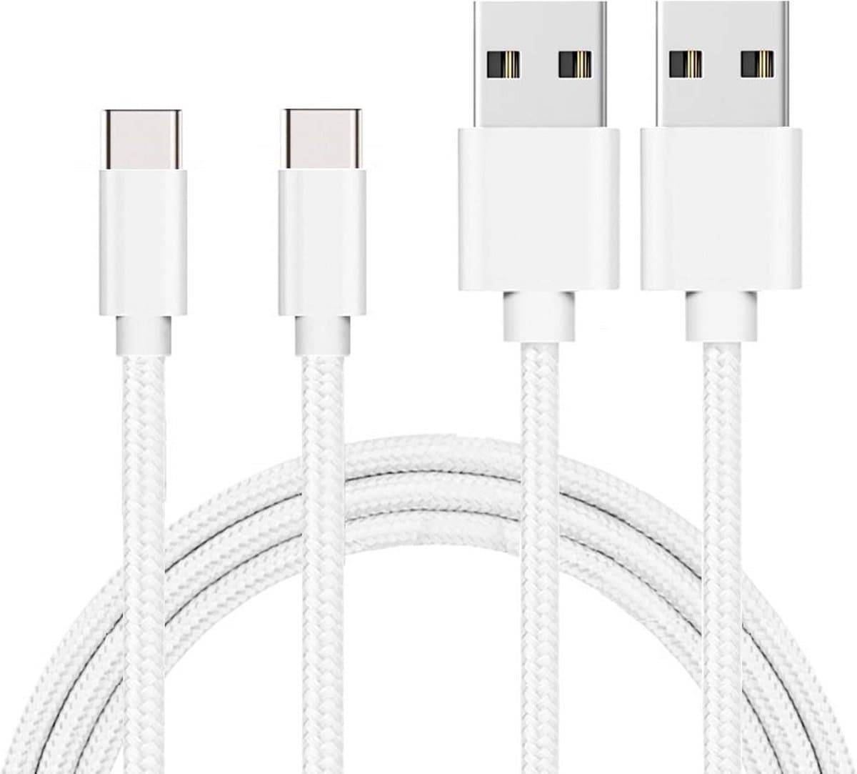 2x USB C naar USB A Nylon Gevlochten Kabel Zilver Wit - 1 meter - Oplaadkabel voor Asus Zenfone 5-5Z-3ZOOMS