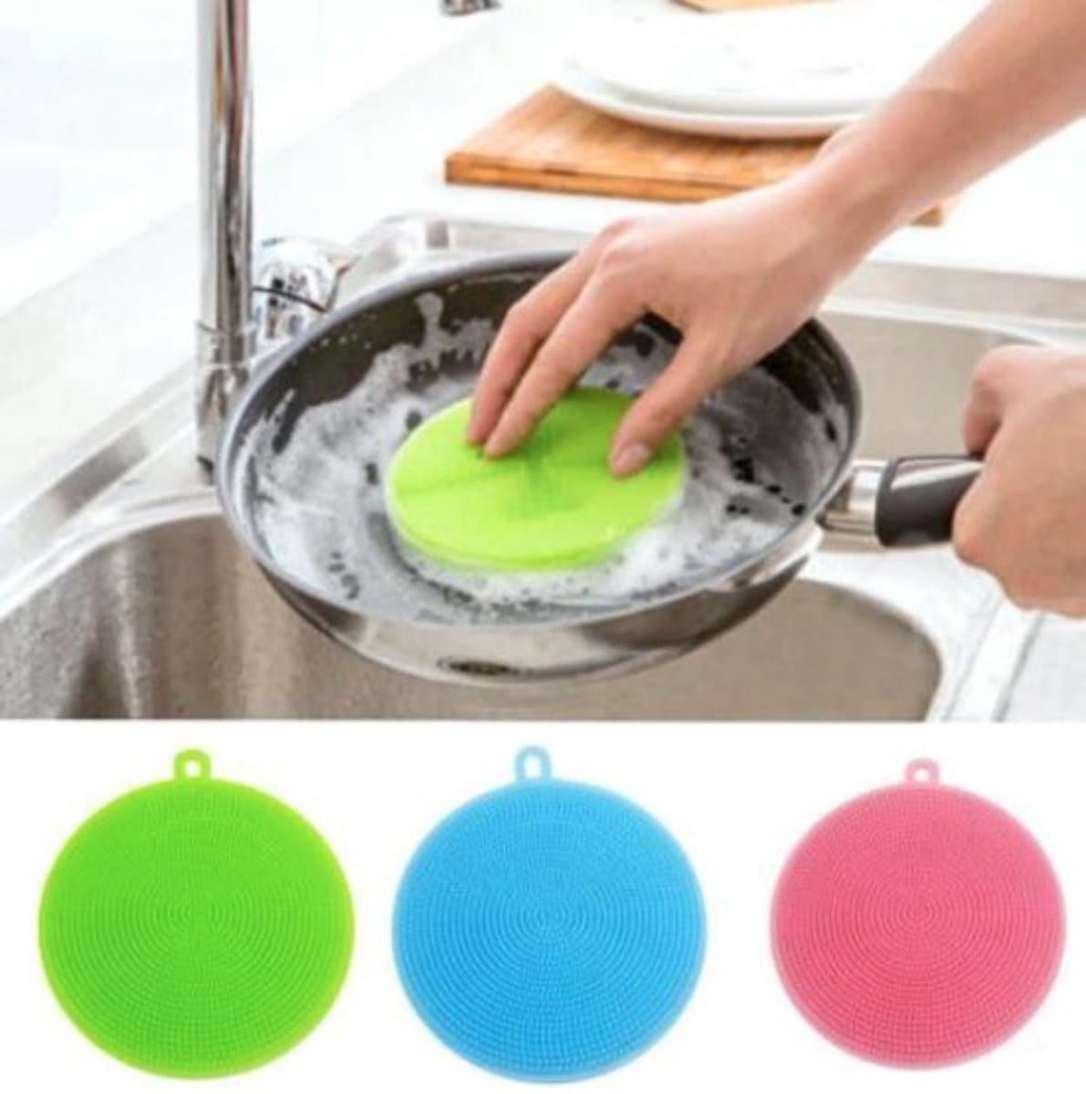 Keukenspons - Blauw, Roze en Groen - Ophangbaar - Vaatwasserbestendig - Extra Grip - Set van 3 stuks