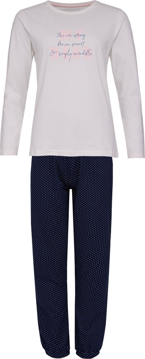 By Louise Dames Pyjama Set Lang Katoen Roze / Donkerblauw Gestipt - Maat M