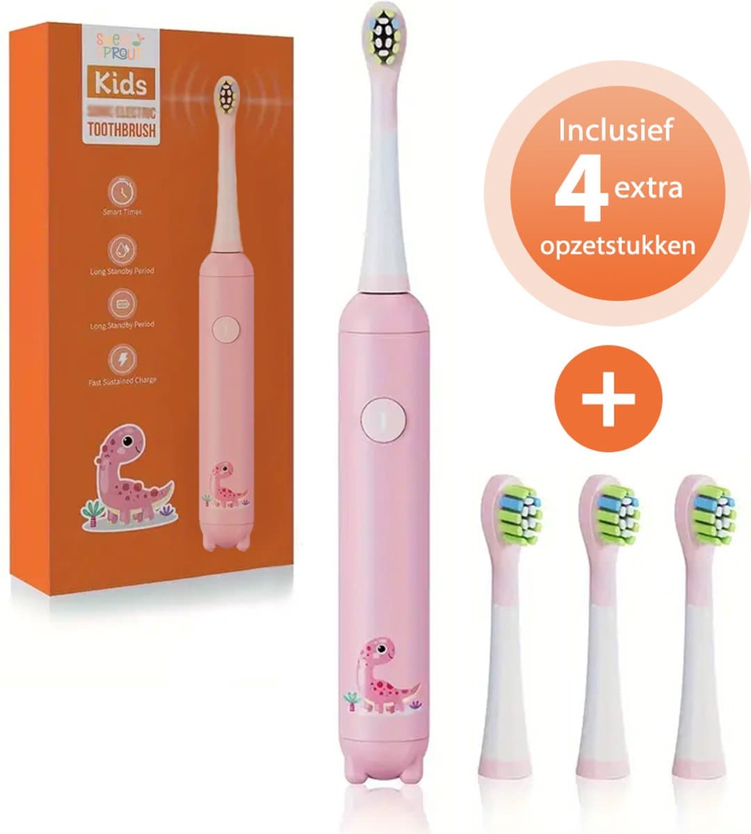 Sweet Sprout Sonische Elektrische Tandenborstel Kinderen - Baby en Peuter - Inclusief 3 opzetstukken en timer - 0 t/m 4 jaar - Roze