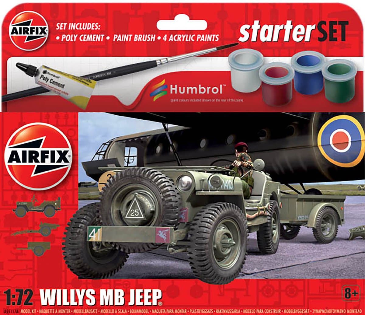 Airfix Modelbouwpakket Militaire voertuigen - 55117A Willys MB Jeep - Starter Set Plastic - 1:72 - Modelbouw