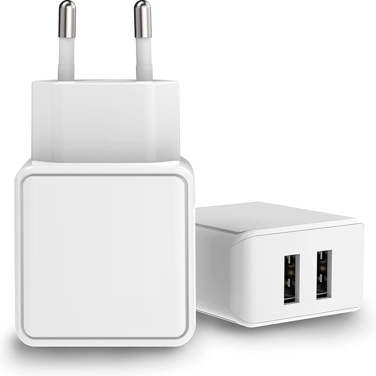 Adapter USB Stekker met 2 USB Poorten - 12W Opladen - Thuislader - Dual USB Poort Quick Charge - Dubbele USB-A Poort - Blokje
