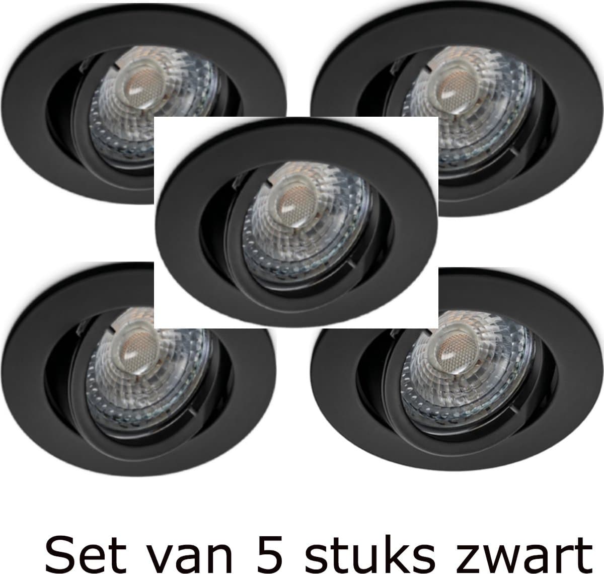 Zwarte inbouwspot Verstelbaar 30º – Dimbare ledlamp GU10 LED 3000K – 4W / 345 Lumen – Hoogwaardig Aluminium – Direct Aansluitbaar – Set van 5.