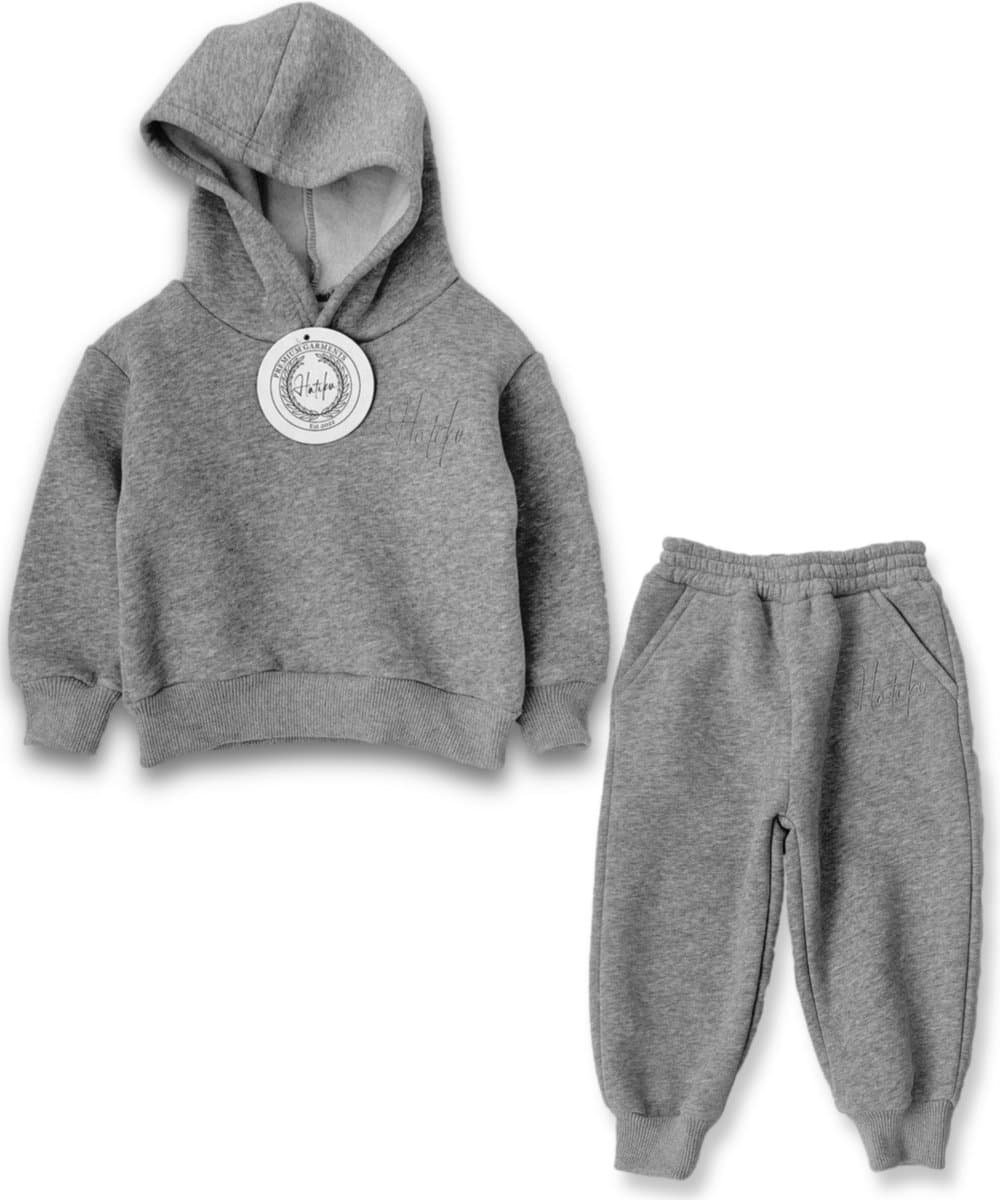 HATIKU - Premium Trainingspak Kind - Maat 110 - Grijs - Effen - Joggingpak voor Jongens of Meisjes - Unisex