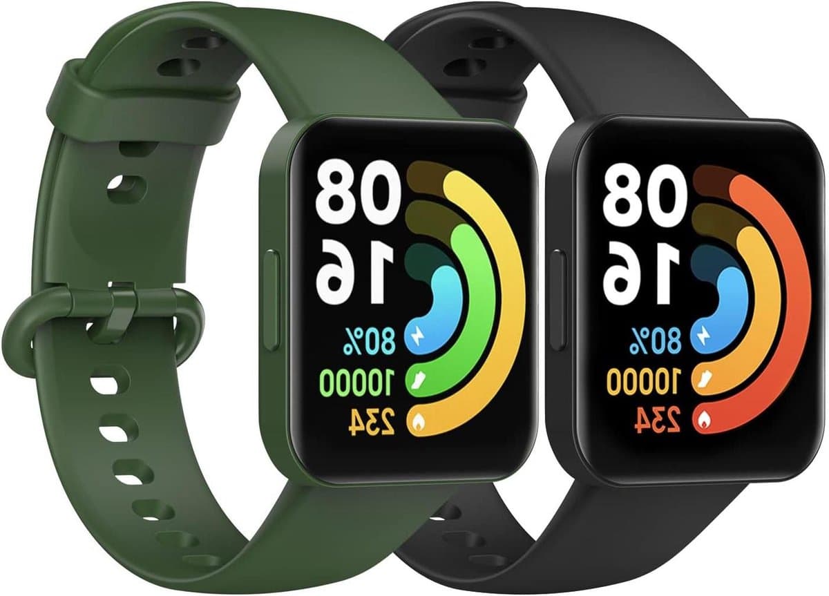 2 Pack Soft Silicone Replacement Sport Band Straps for Redmi Watch 2 Lite/Xiaomi Poco Watch - Black/Dark Green, Compatible for Women and Men