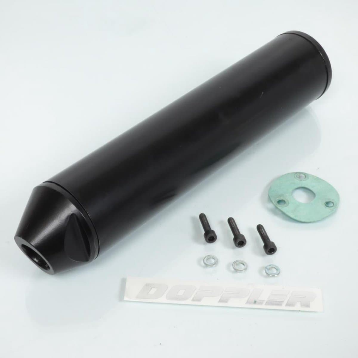 Doppler-uitlaatdemper voor Derbi 50 Senda SM X-treme motorfiets, bouwjaar 2002 t/m 2012, model Doppler GP8.0 6V, volledig zwart, nieuw