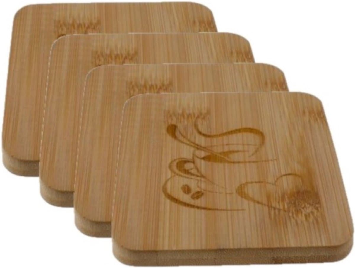 Glasonderzetters - hout - 4x - vierkant - 10 cm - onderzetters