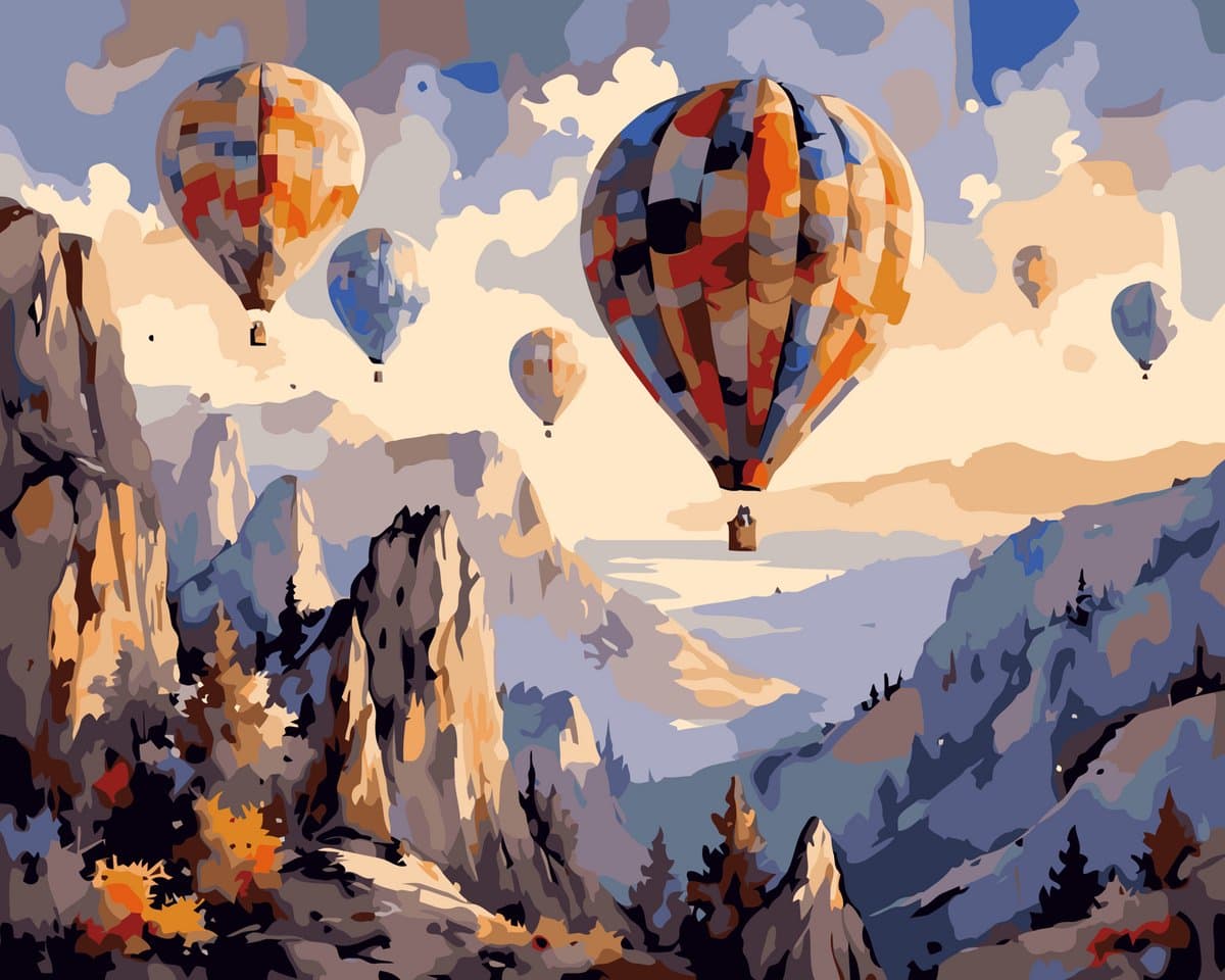 MET FRAME - Paint by numbers – schilderen op nummer – DIY decoratie – Luchtballonnen landschap – Over the Quiet Valley