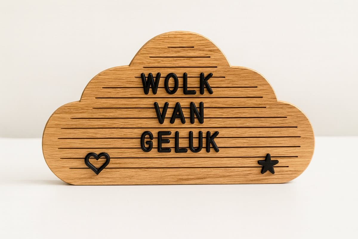 Supercute - Gepersonaliseerd houten wolk naambordje – uniek kraam cadeau met naam – babykamer decoratie – 16 x 28 cm