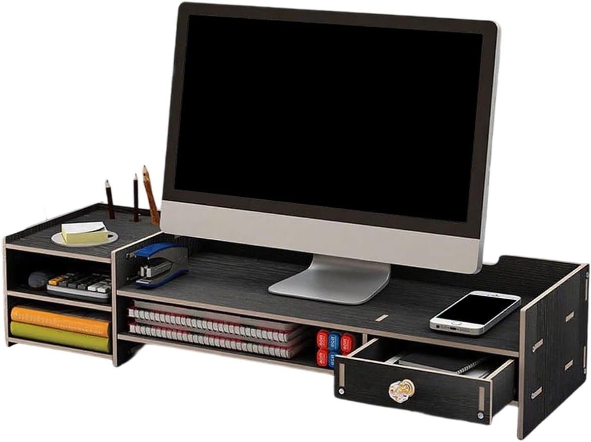 Monitor Verhoger - Bureau Organizer - Bureau Organiseren - Drielagig Opbergsysteem - 635 cm - Zwart