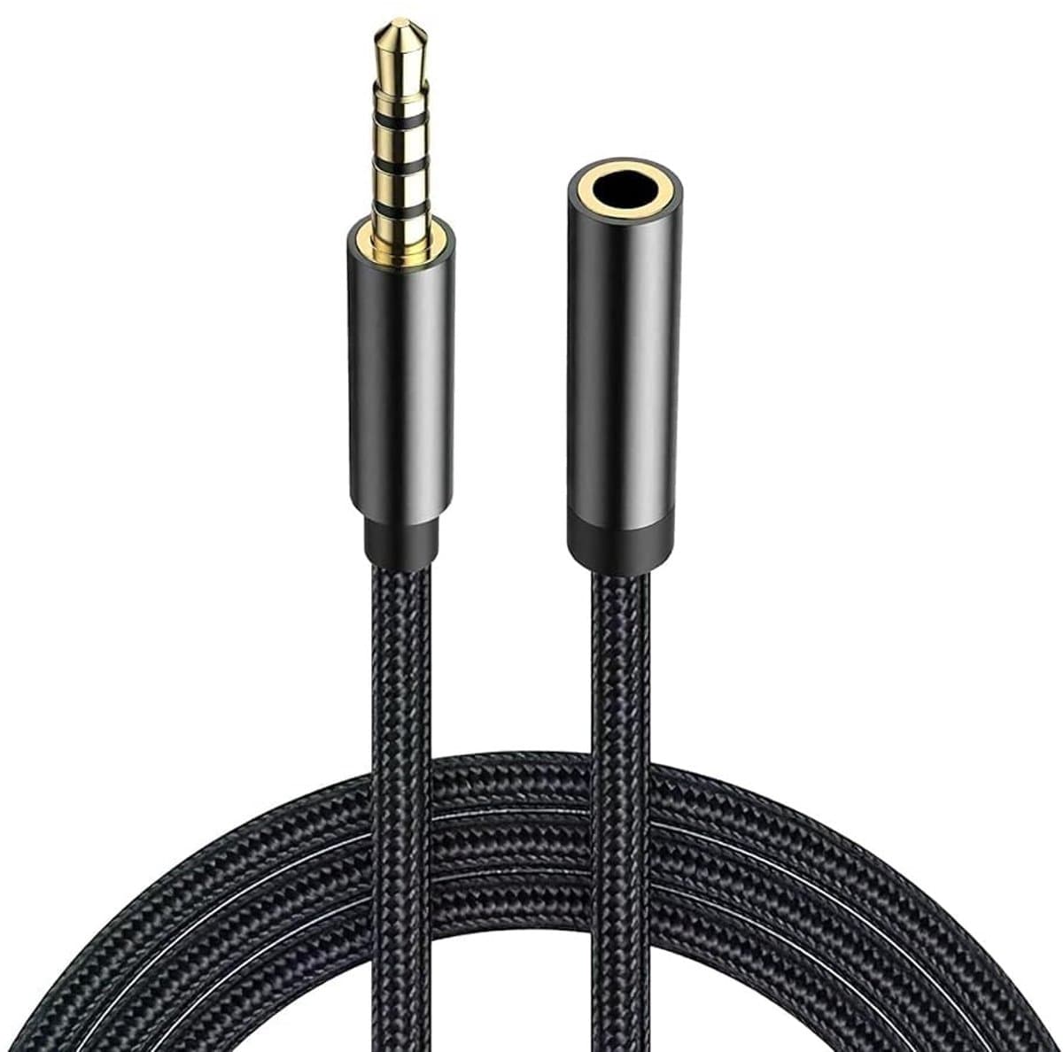 Allecto - - 5 m Braided Nylon Stereo Extension Cable - 3.5 mm Jack - Hoogwaardige geluidsverbetering - 5 meter - Voor Headphones - Ideaal voor thuis .