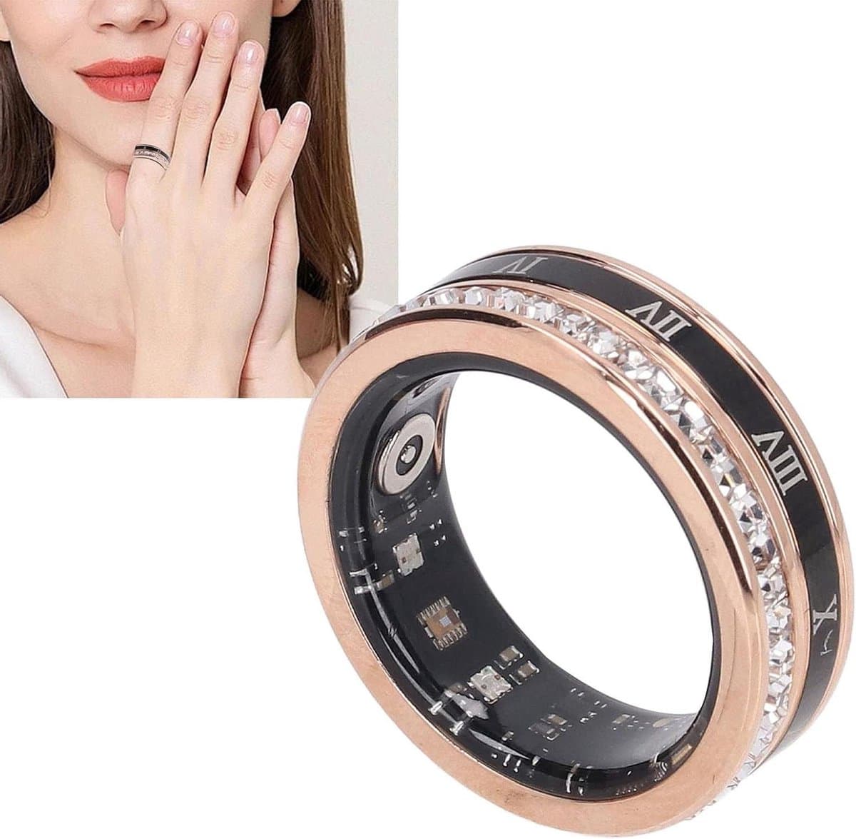 Slimme Ring - Fitness Tracker Gezondheidsring - Dagelijkse Activiteit Meten - Diamant Versierd - IP68 Waterdicht - Goud