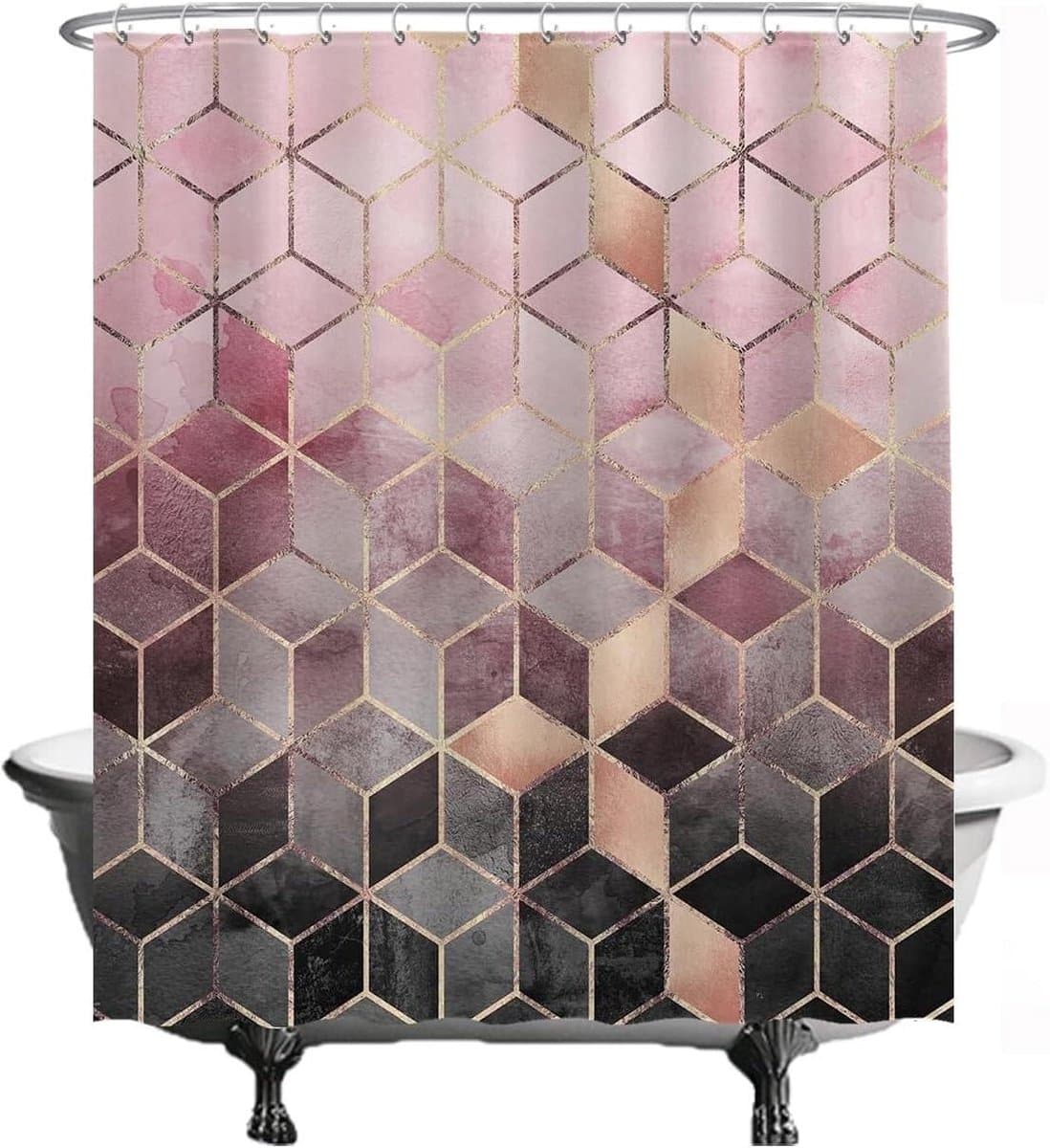 Douchegordijn - Badkamer gordijn - Badkamer opfrissen - Anti-schimmel eigenschappen - 180 x 200 cm - Marmer roze