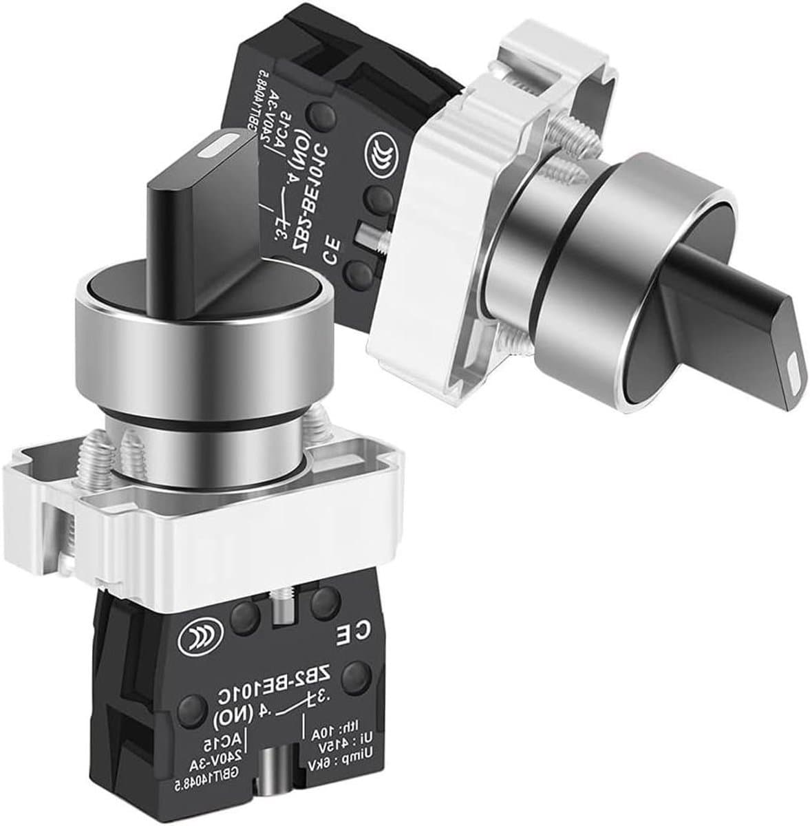 Draaicontacten Set - Keuzeschakelaars - Industriële Bediening - Vergrendelend Mechanisme - 22mm Paneel - Zwart