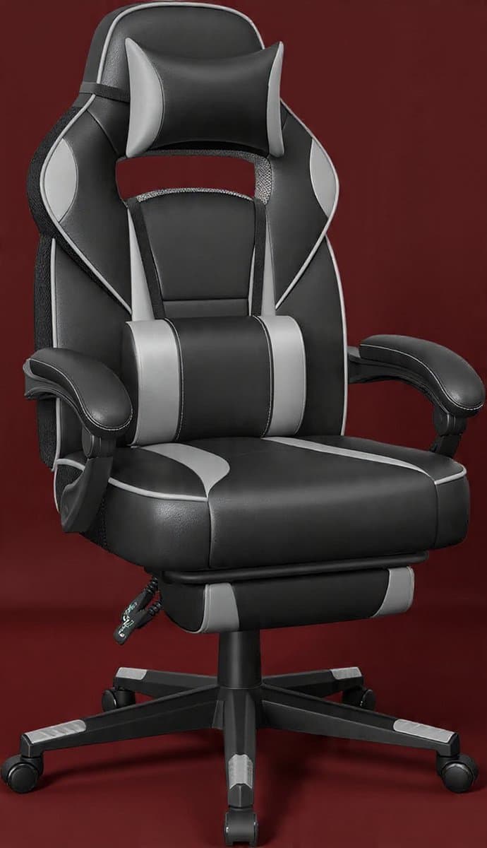 ErgoRelax Pro Luxe Ergonomische Bureaustoel met Voetensteun, Hoofdsteun & Lendensteun – Verstelbaar 90°-135°, Zithoogte 47-57 cm, 67x66x126 cm, Belastbaar tot 150 kg
