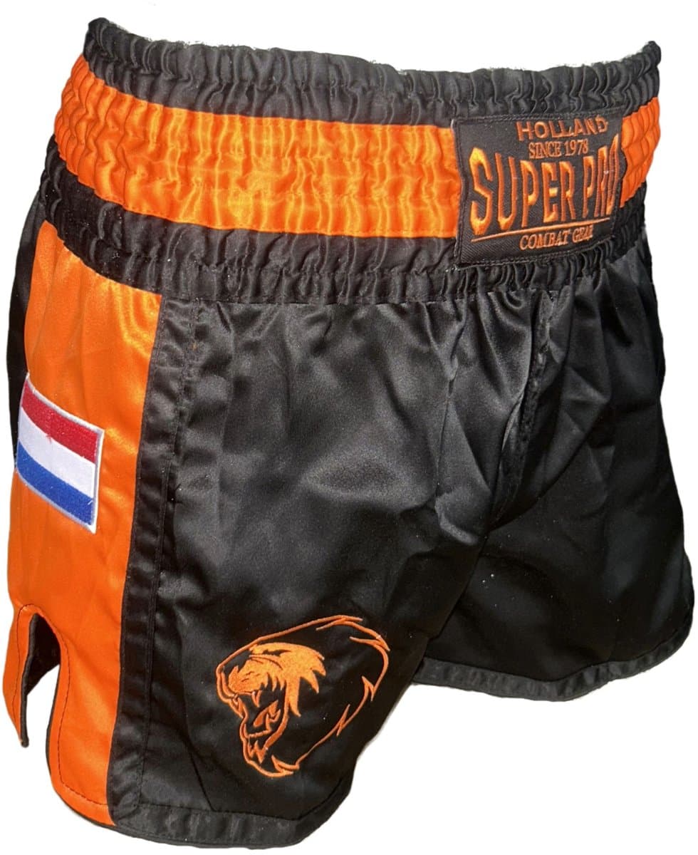 Super Pro Nations Holland Kickboks Broekje Zwart/Oranje (Beschikbaar in verschillende maten)