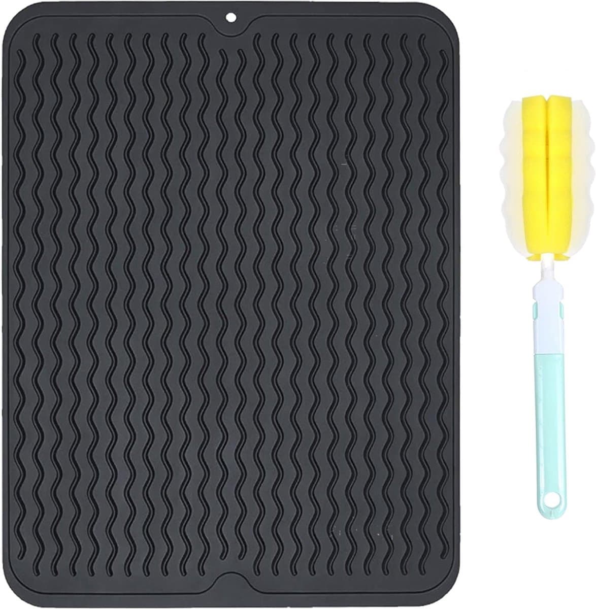 Siliconen afdruipmat - Keukenmat droog - Servies drogen - Hittebestendig antislip - 40 x 30 cm - Zwart
