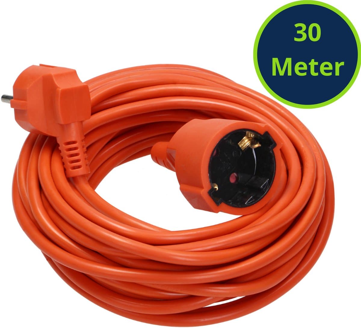 Verlengsnoer 30 meter - Verlengkabel buiten voor max. 3680 Watt - voor buitengebruik en camping - Verlengsnoer buiten IP20 – 3 x 1,0 mm² - Oranje