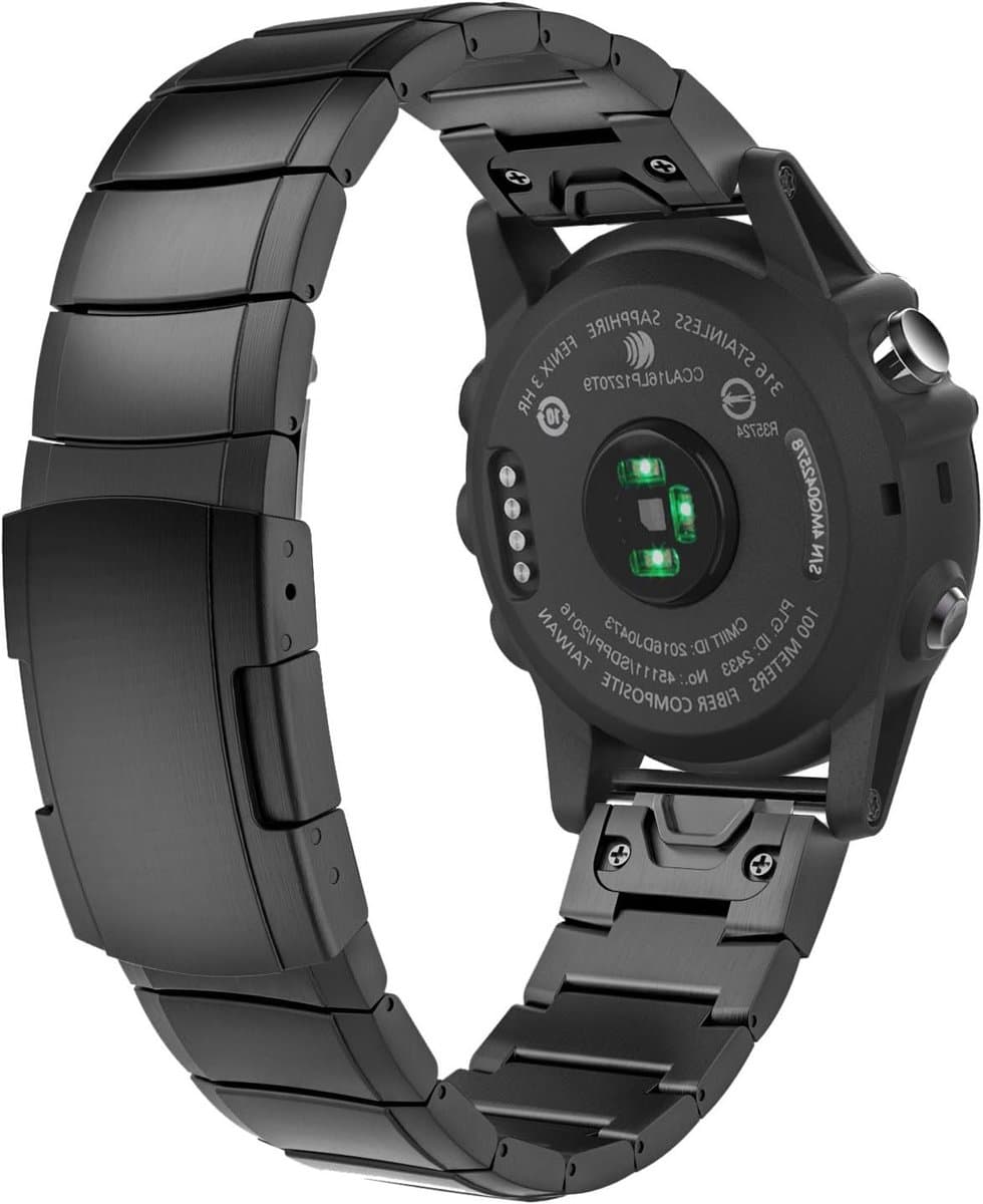 Compatibele RVS Horlogeband voor Garmin Fenix 7X/6X/5X/3/Enduro - 26 mm Quick Fit Zwart, Duurzaam en Comfortabel