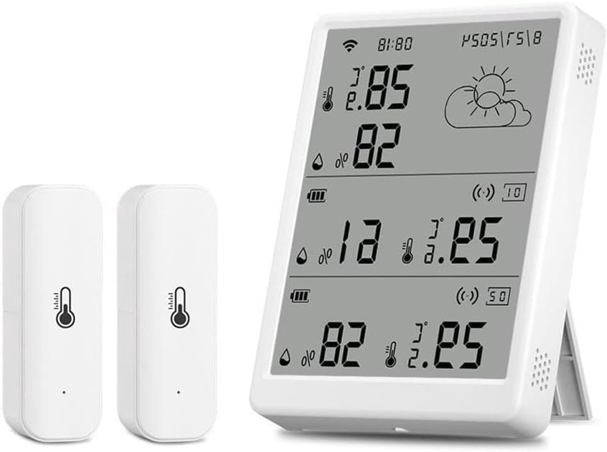 Slimme Sensor - Temperatuur Vochtigheid - Omgeving Monitoren - Twee Sondes Realtime - 14 x 11 x 5 cm - Wit
