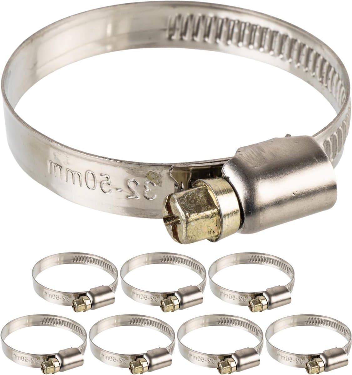 Slangklemmen Wormwiel - Slangklemset Klemband - Slangen Bevestigen - Roestvrij Staal W2 - Ø 32-50 mm - Zilver